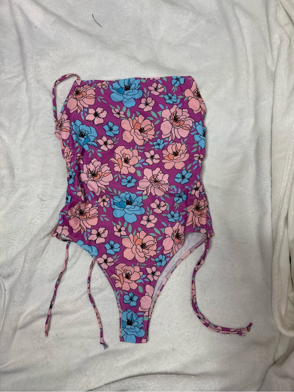 SHEIN Pink Floral One-Piece Swimsuit with Blue Accents